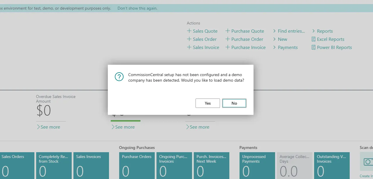 Loading demo data from the Commission Setup card