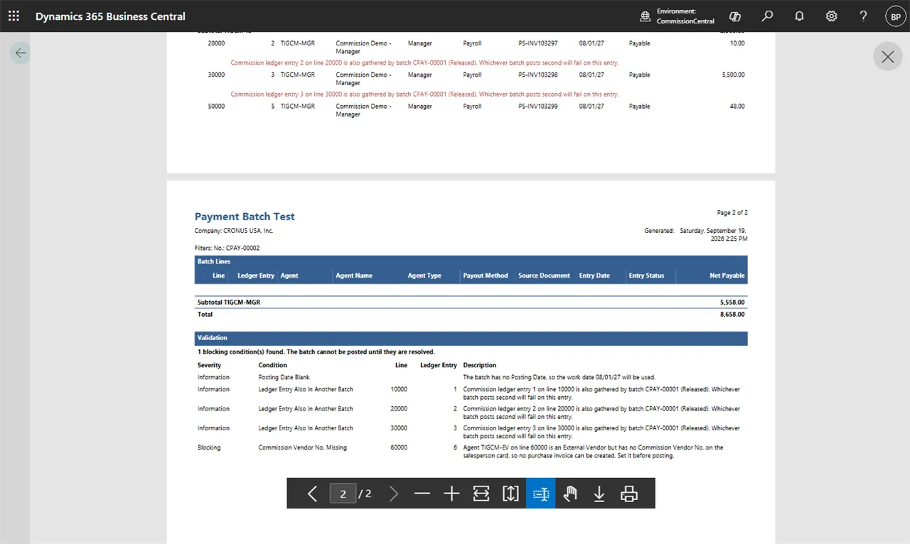 Payment Batch Test report